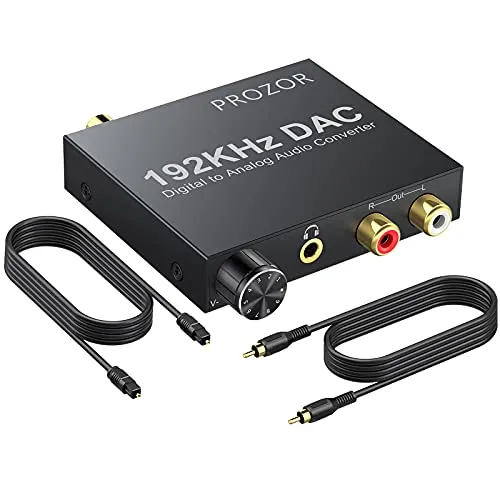 PROZOR DAC Convertitore 192Khz Volume Regolabile Convertitore Coassiale Toslink ad Analogico Stereo L/R con 3.5mm Jack Adattatore Audio Digitale con Cavo Ottico USB per PS3 TVBox Home Cinema