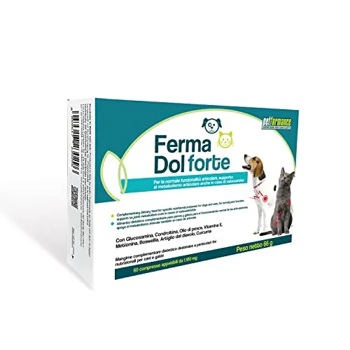 FermaDol Forte - 60 Compresse per le Articolazioni del Cane e del Gatto - con Glucosamina, Condroitina, Artiglio del Diavolo - Contrasta Dolore ed Infiammazione