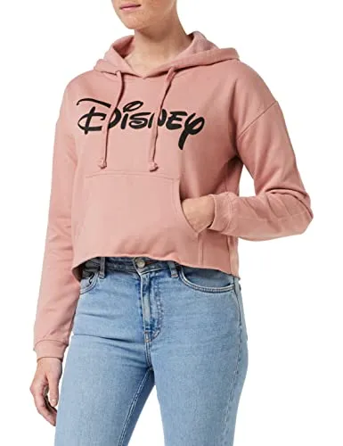 Disney Plain Logo Cropped Hood Felpa con Cappuccio, Dusty Pink, X-Large Donna