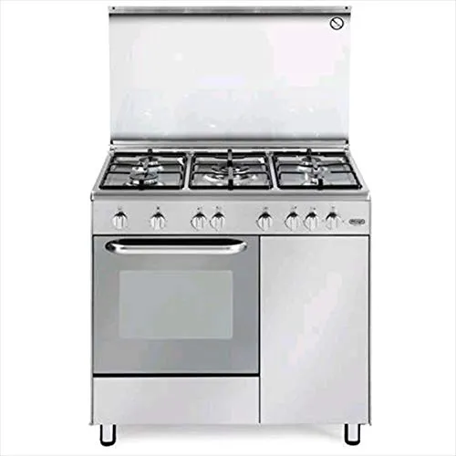 Cucina a gas 5 Fuochi con forno a gas 90x60 cm colore Inox