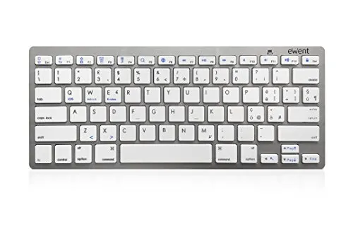 Ewent Ew3160 Tastiera Bluetooth 3 Keyboard Wireless Italiana Compatibile con Dispositivi iOS Come iPad, iPhone, Mac, Dispositivi Android e Windows Pc, Colore Argento/Bianca