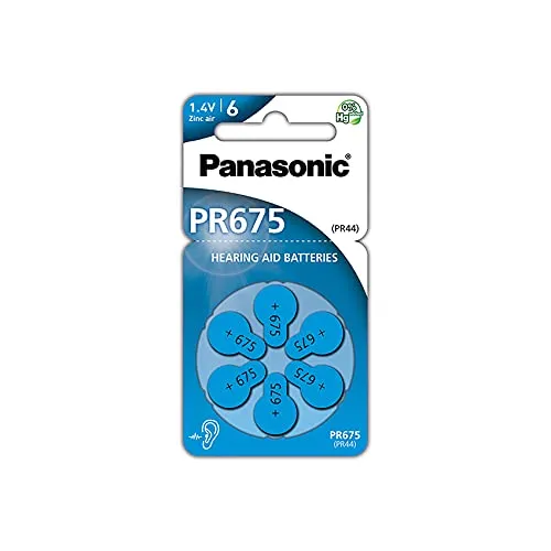 Panasonic PR675 Batterie zinco-aria per apparecchi acustici, Tipo 675, 1.4V, Batterie per apparecchi acustici, 6 pezzi, blu