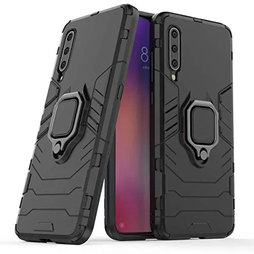 LuluMain Compatibile con Xiaomi Mi 9 Cover, Custodia Armor Anello Cavalletto (Funziona con Il Supporto Magnetico per Auto) Case Paraurti per Xiaomi Mi9 (Nero)