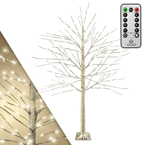 KESSER® Albero luminoso ciliegio in fiore con telecomando | albero di luci per interni ed esterni con solida base in metallo | illuminazioni di Natale - albero decorativo illuminato 220 CM Oro