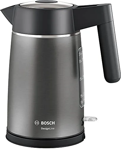 Bosch TWK5P475 DesignLine - Bollitore senza fili, con indicatore del livello dell'acqua extra grande, protezione da surriscaldamento, 1,7 l, 2400 W, colore: Grigio