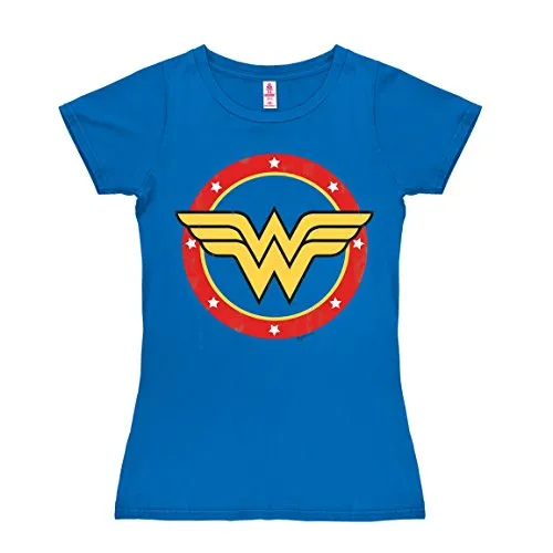 Logoshirt Dc-Wonder Woman-Logo Circle Camicia, Blu (Blu Blu), L Donna