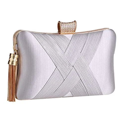 BAIGIO Borsetta da Sera Donna Pochette Cerimonia Moda Clutch Borsa a Tracolla Catena nappa ciondolo per Matrimonio Festa Ballo Cocktail Party Partito Festa Vacanza (Argento)