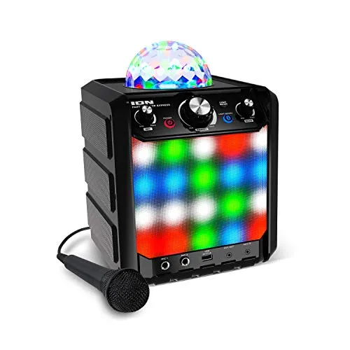ION Audio Party Rocker Express - Cassa Bluetooth / Karaoke Speaker da 40 W con Microfono, Cupola Luminosa e Griglia a Luci LED