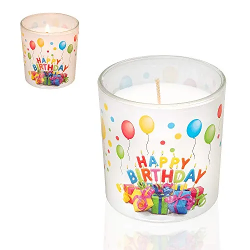 Smart Planet® Happy Birthday candela in vetro – compleanno candela con regali Motiv – Idea Regalo per il compleanno – Decorazione candele