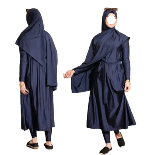 Burkini - Donna musulmana, 3 pezzi, lunga con Hijab rimovibile, Burkini di alta qualità, con protezione UV, asciugatura rapida, Burkini completa Burqini Burkini, Blu marino, L-XL