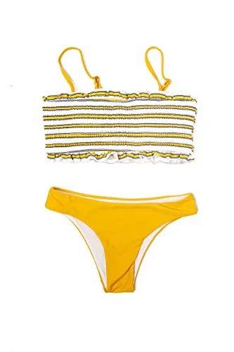 Marine Mermaid – Set bikini con reggiseno a fascia, costume da bagno da donna con stampa a righe e slip inclusi giallo S