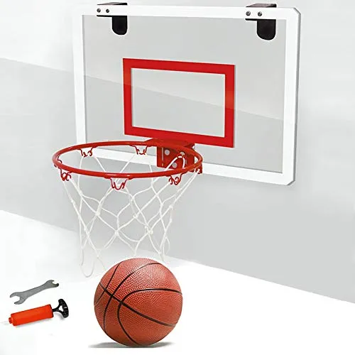 Soldmore7 - Canestro da basket con pannello posteriore a prova di rottura, senza rumore, con staffa a parete per montaggio sopra porta, set per casa, ufficio, camera da letto ecc. Tamaño libre rosso