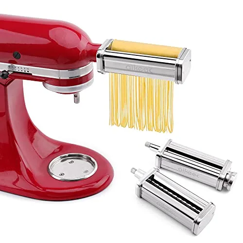 aikeec Rullo per Pasta e Taglierine per Mixer KitchenAid, con Rullo per La Produzione di Sfoglia, Taglierina per Spaghetti e Taglierina per Fettuccine (Set 3 in 1)