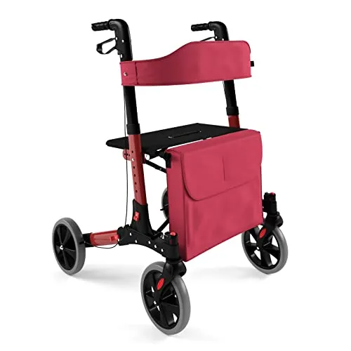 Jago® Deambulatore Pieghevole - Altezza Regolabile in 6 Livelli (81,5-94 cm), con 4 Ruote, Sedile, Schienale, Freni, Borsa da Spesa e Porta Bastone - Walker per Anziani, Carrello, Rollator