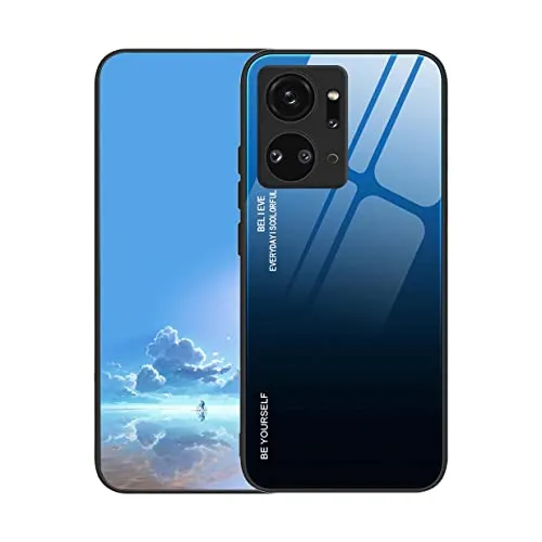 UPLAI Cover per Honor X7a, Ultra Sottile Morbido TPU Silicone Antiurto Custodia Insieme a Colore Sfumato Vetro Temperato, Moda Colorato Caso.Blu Nero