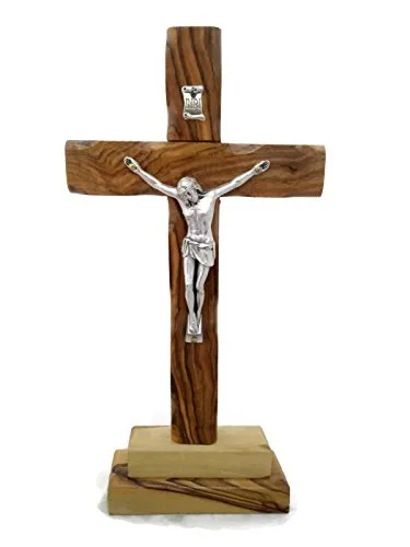 HolyRoses Altare da tavolo Crocifisso cristiano in piedi in legno di ulivo (8")