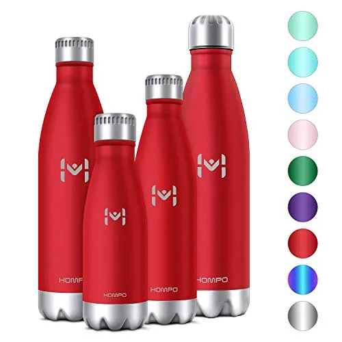 HOMPO Bottiglia Acqua in Acciaio Inox - Borraccia Termica Isolamento Sottovuoto a Doppia Parete,Privo di BPA & Leakproof,Borracce per Bambini, Bici, Palestra(Rosso,750ml)