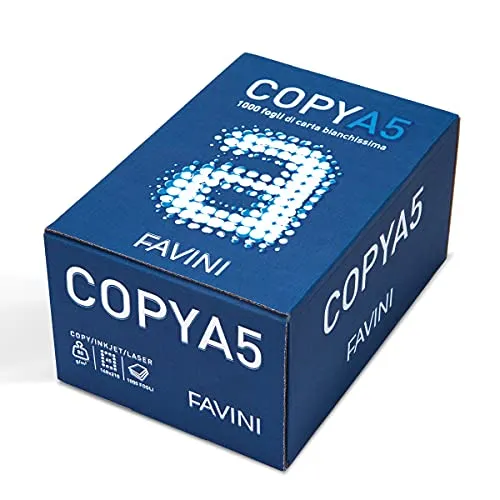 Favini A620555 Copy A5 1.000 fogli di carta BIANCA contenuti in comodo dispenser Formato A5 (14,8x21 cm) Made in Italy