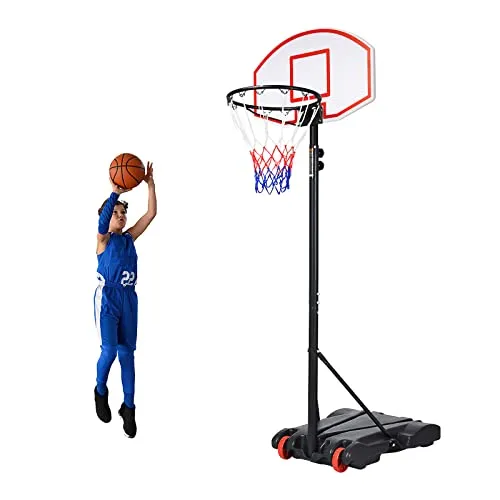 COSTWAY Canestro da Basket Regolabile in Altezza da 178 e 208 cm, Canestro da Basket da Interno ed Esterno con Ruote, Canestro Basket Portatile, Autoportante e Riempibile