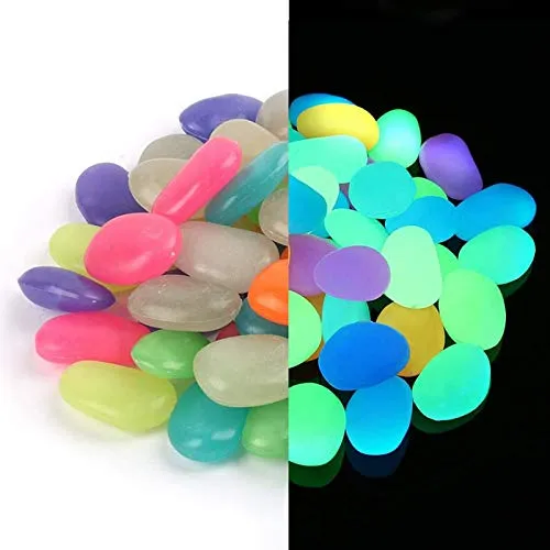 Multicolori Pietre Luminose, 150pcs Ciottoli Pietre Luminosi Pietre Rocce Colorate Decorazione Ciottoli Fluorescenti per Acquario Giardino Percorso Cortile Serbatoio di Pesce