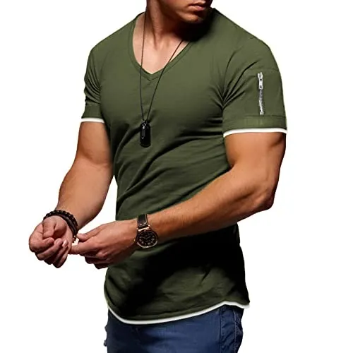 Rapbin T Shirt a Maniche Corte Uomo Maglietta con Scollo a V T-Shirt da Atletica con Muscoli Tshirt Traspiranti Abbigliamento per Uomo Army Green S