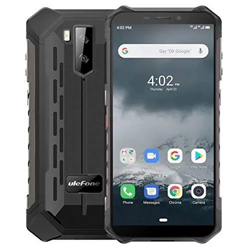 Rugged Smartphone 2020, Ulefone Armor X3 Telefono IP68 Android 9.0, 2GB+32GB, 128GB Espandibili, 5000mAh, Fotocamera 8MP+2MP+5MP, 5.5" HD+(18:9),Cellulare Antiurto, Face ID GPS Wifi Bussola-Nero
