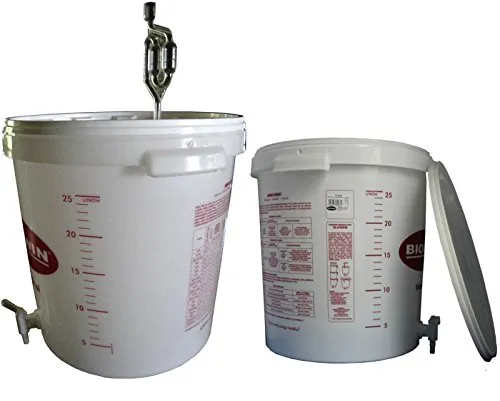 Interruttore di fermentazione e secchio da fermentazione di 30 litri per birra o vino con rubinetto e fontanella per bollicine singola