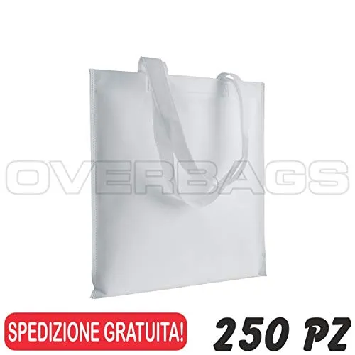 OVERBAGS - 250 PZ Borsa Shopper Spesa in TNT Tessuto Non Tessuto CM 36X40 - Bianco