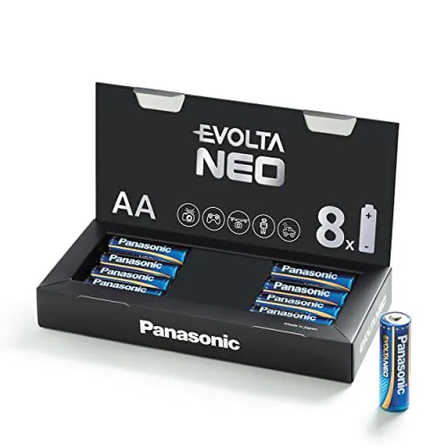 Panasonic Evolta NEO, Batteria Alcalina, Scatola da 8 AA, Prestazioni Forti, Particolarmente Resistenti e Sicure, Micro LR03 1.5 Volt