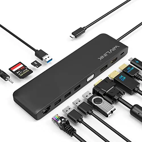 Hub USB C con porta di alimentazione, adattatore USB C per Mac/Windows OS,4 K HDMI/Displayport,2 K VGA, Gigabit Ethernet RJ45 Lan,85 W Upstream, USB 3.0/2.0, lettore di schede SD/TF