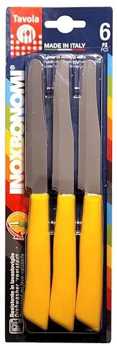 SET 6 COLTELLI DA TAVOLA BONOMI MADE IN ITALY COL. GIALLO LAMA INOX