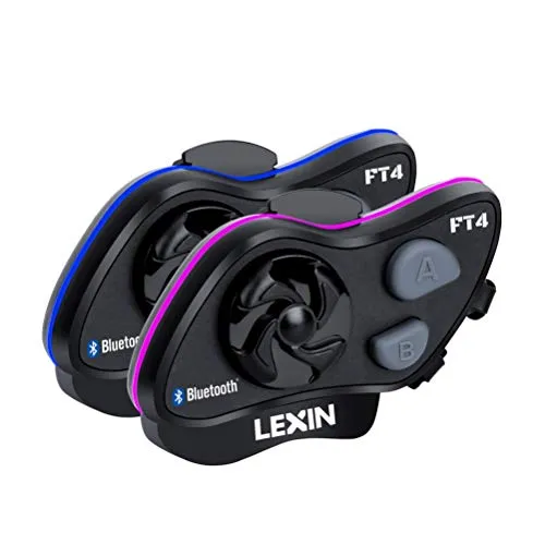LEXIN LX-FT4 interfono Moto, Moto Auricolare Bluetooth con FM, interfono Bluetooth per Moto Fino a 4 Riders, Casco interfono Bluetooth con cancellazione del Rumore, Comunicazione Bluetooth per Moto
