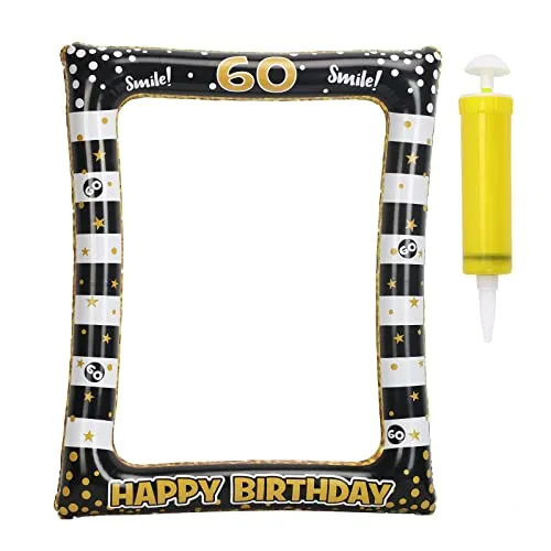 LOPOTIN 60 Anni Compleanno Cornice Selfie, Compleanno Decorazione Gonfiabile Cornice Oggetto ornamentale per Selfie Booth Puntelli Oro Nero Cornici per Foto Decorazioni per Feste Celebrazione Favore.