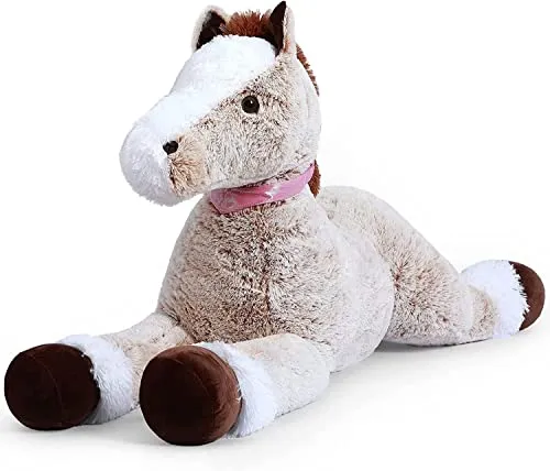 SNOWOLF gigante peluche giocattolo cavallo grande giocattolo animale farcito Pony Unicorno peluche bambola regali per i bambini, San Valentino, Natale (marrone, 90cm)