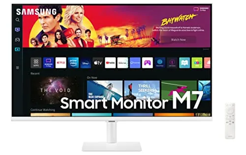 Samsung Monitor M7 (S32BM701), Flat 32'', 3840x2160 (UHD 4K), Piattaforma Smart TV, Airplay, Mirroring, Office 365, Wireless Dex, Casse Integrate, WiFi, USB TypeC, Bianco