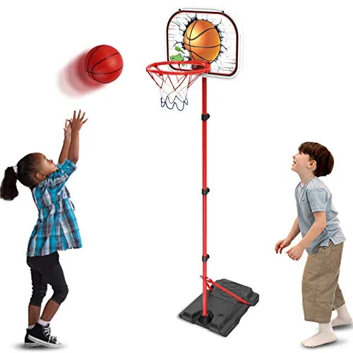 GAYISIC Canestro Basket Bambini, Canestro Bambini Basket Esterno, Portatile Altezza Regolabile 78-170 cm, con 2 Sfere, Supporto, Pompa ad Aria, Chiave Inglese, per Basket Bambino Giochi da Cortile