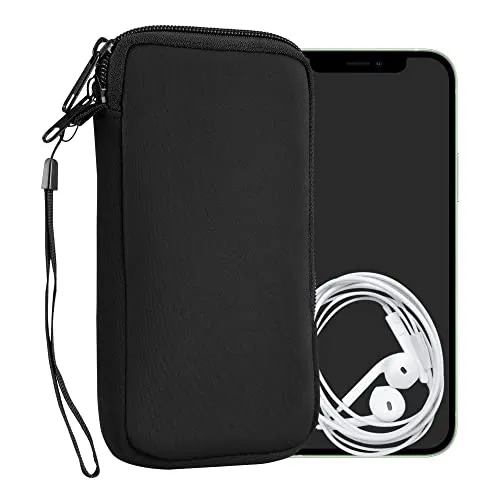 kwmobile Custodia in Neoprene con Zip per Smartphone XL - 6,7/6,8" - Astuccio Portacellulare a Sacchetto con Cerniera - Borsa in Nero