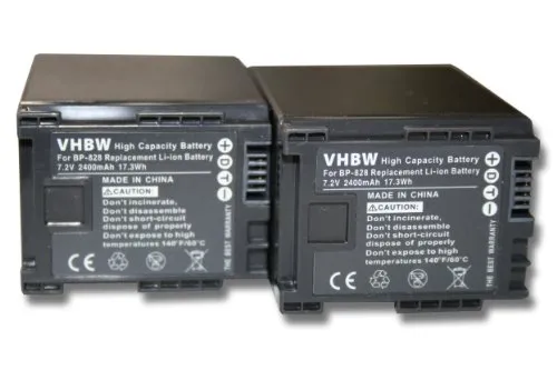 2 xbatteria vhbw 2400mAh con infochip per Canon Legria S100 HF21 HF20 HF200 HF G10 HF G25 HF G30 HF S10 HD come BP-819 BP-820 BP-827 BP-828