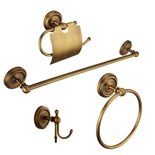 ottone antico 4 pezzi set accessori da bagno - d'annata portasciugamani & porta salviette & porta carta igienica & ganci portasciugamani