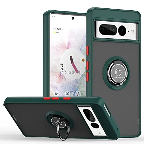 XINYEXIN Cover per Google Pixel 7 PRO, Traslucida Custodia Antiurto AntiGraffio con Supporto Anello a 360°, PC + TPU Bumper Case - Verde Scuro