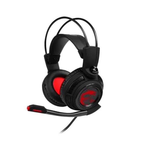 MSI DS502 GAMING HEADSET - Cuffie con audio surround virtuale 7.1, sistema di vibrazione, Neodymium Drivers da 40 mm, microfono omnidirezionale, controlli in linea, connettore USB 2.0 - cablato