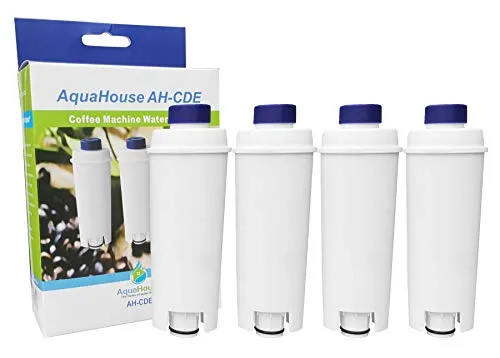 AquaHouse AH-CDE - Set di 4 filtri di ricambio compatibili per cartucce filtro dell'acqua DeLonghi DLSC002, SER3017, 5513292811 per macchina da caffè