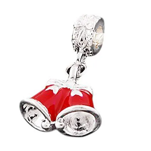 Andante-Stones Perlina Charm Pendenti in Argento 925"Campanelli di Natale Ciondolo da Donna Charm Bead per bracciali e collane Europei + Sacchetto di Organza