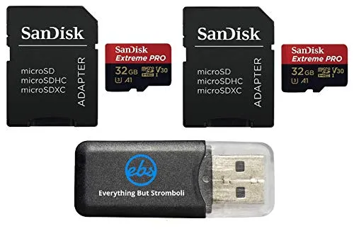 SanDisk 32GB Micro SDHC Extreme Pro Memory Card (2 Pack) Works with GoPro Hero 8 Black, Max 360 Action Cam U3 V30 4K A1 Class 10 (SDSQXCG-032G-GN6MA) Plus 1 Everything But Stromboli (TM) Card Reader