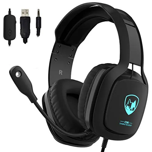 Cuffie Gaming PS4 PC Xbox One, Maegoo Over Ear Cuffie da Gaming con Microfono Luce LED Cancellazione del Rumore da 3,5 mm Stereo Cuffie per PC PS4 Xbox One Nintendo Switch Laptop Tablet Mac Telefono