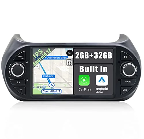 YUNTX Android 12 2 Din Autoradio per Fiat Fiorino/Qubo/Citroen Nemo/Peugeot Bipper: [Integrato CarPlay/Android Auto/DSP/GPS]-IPS 2.5D Touch screen-DAB/Bluetooth 5.0/Controllo del volante