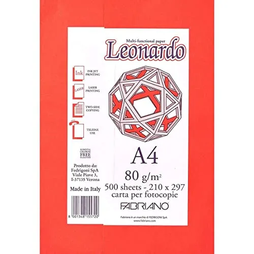 Viscio Trading- FABRIANO Risma Fotocopie Leonardo A4 80 Gr. (500 Fogli) Carta da, Multicolore, 8001348155720