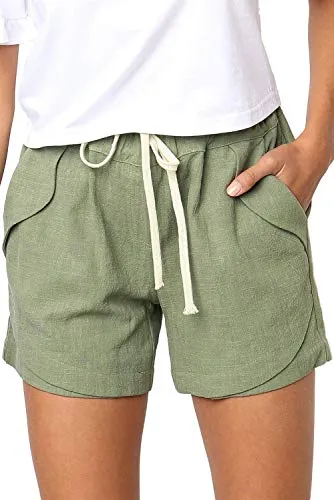 FANGJIN - Pantaloncini da donna Harem con tasche, pantaloni da spiaggia a gamba larga A01 Verde 42-44