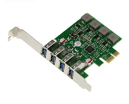 Kalea Informatique - Scheda di controllo PCI Express PCIe a USB 3.0, 4 porte USB3 tipo A orizzontali, CHIPSET VIA VL805. Low e High Profile, Auto alimentata High Power 8A.
