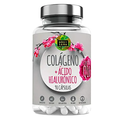 Collagene marino con acido ialuronico | coenzima Q10 | Collagene Marino + Vitamina C | per la cura di articolazioni e pelle - collagene Q10-90 capsule. AQUISANA